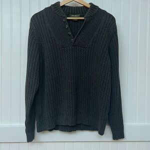 Eddie Bauer Sweater Gray Knit Minimalist Gorpcore Pullover Cotton Winter Buttons
